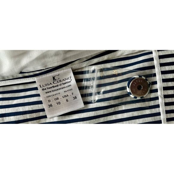 Luisa Cerano Designer Women's Striped Blazer Jacket White & Navy Size 6 - Picture 6 of 7